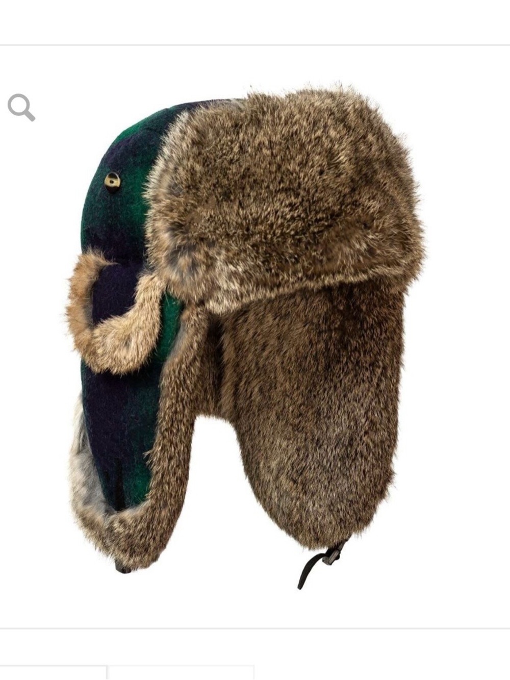 Mad Bomber Men’s Wool Rabbit Fur Bomber Hat Green/Black Plaid Size Large NWT